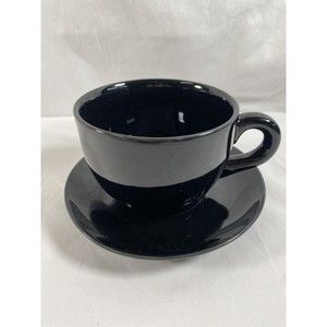 Large Black Coffee Mug Soup Cup & Saucer Unmarked
